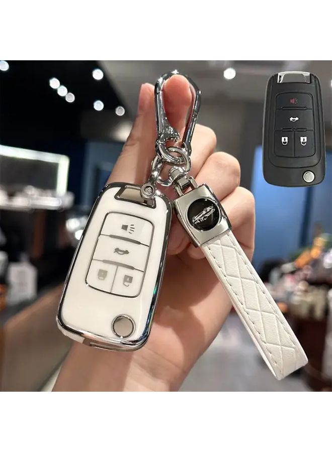 غطاء مفتاح سيارة من TPU الأبيض مع سلسلة مفاتيح لسيارات شيفروليه كروز، أفيو، تراكس، أوبل أسترا - Image 3